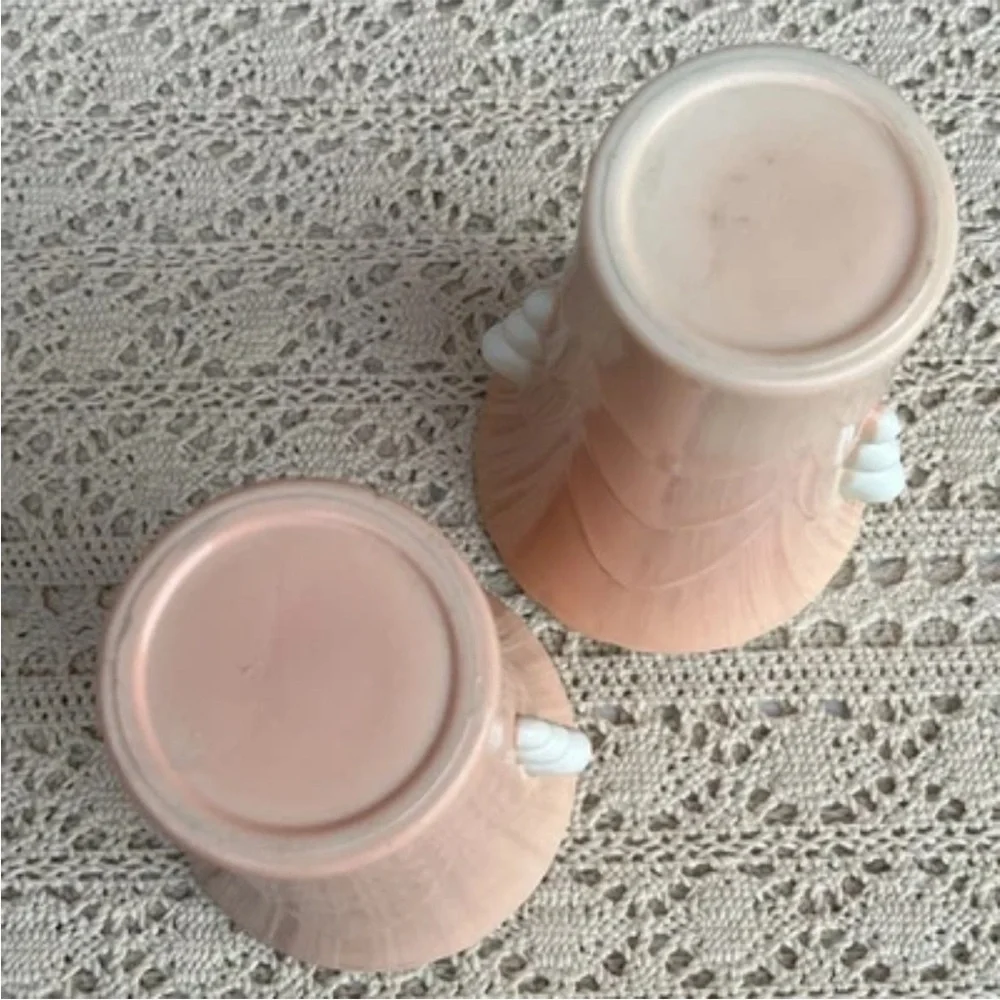 Vintage Anchor Hocking Fired On Pink Vitrock Scalloped Art Deco Style Vases